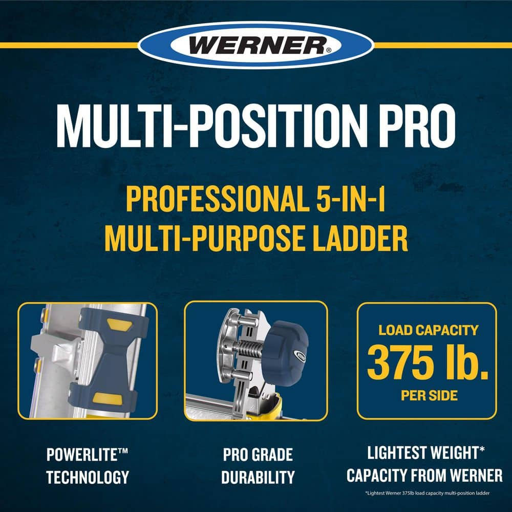 Werner 22ft Reach Height Multi-position Ladder, 375lb Load Capacity