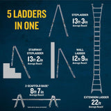 Werner 22ft Reach Height Multi-position Ladder, 375lb Load Capacity
