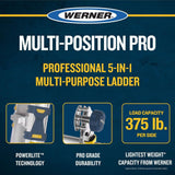 Werner 22ft Reach Height Multi-position Ladder, 375lb Load Capacity