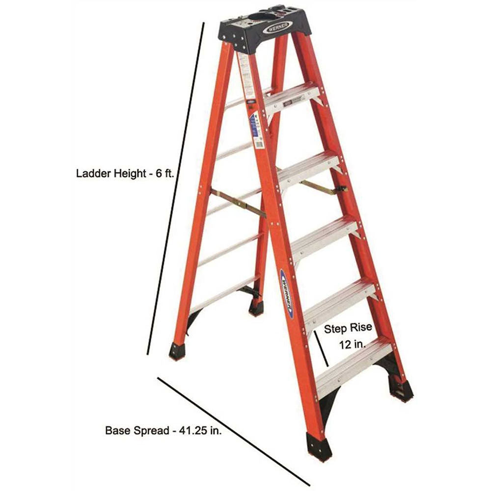 Werner 6 ft. Fiberglass Step Ladder with 300 lb. Load Capacity Type iA Duty